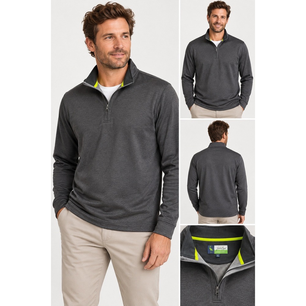 TailorByrd Performance Mens XXL Charcoal Grey Quarter Zip Pullover SPF 30 NWT